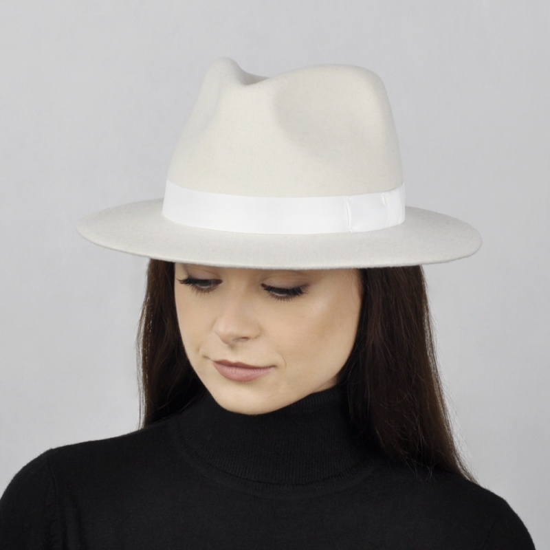 White fedora women's felt hat TRISS